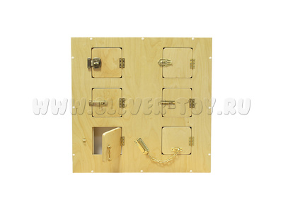 Настенный модyль с 6 замочками и задвижками (70х10х70см) Настенный модyль с 6 замочками и задвижками (70х10х70см)