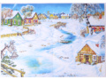 Коллективная аппликация "Времена года. Зима в деревне"